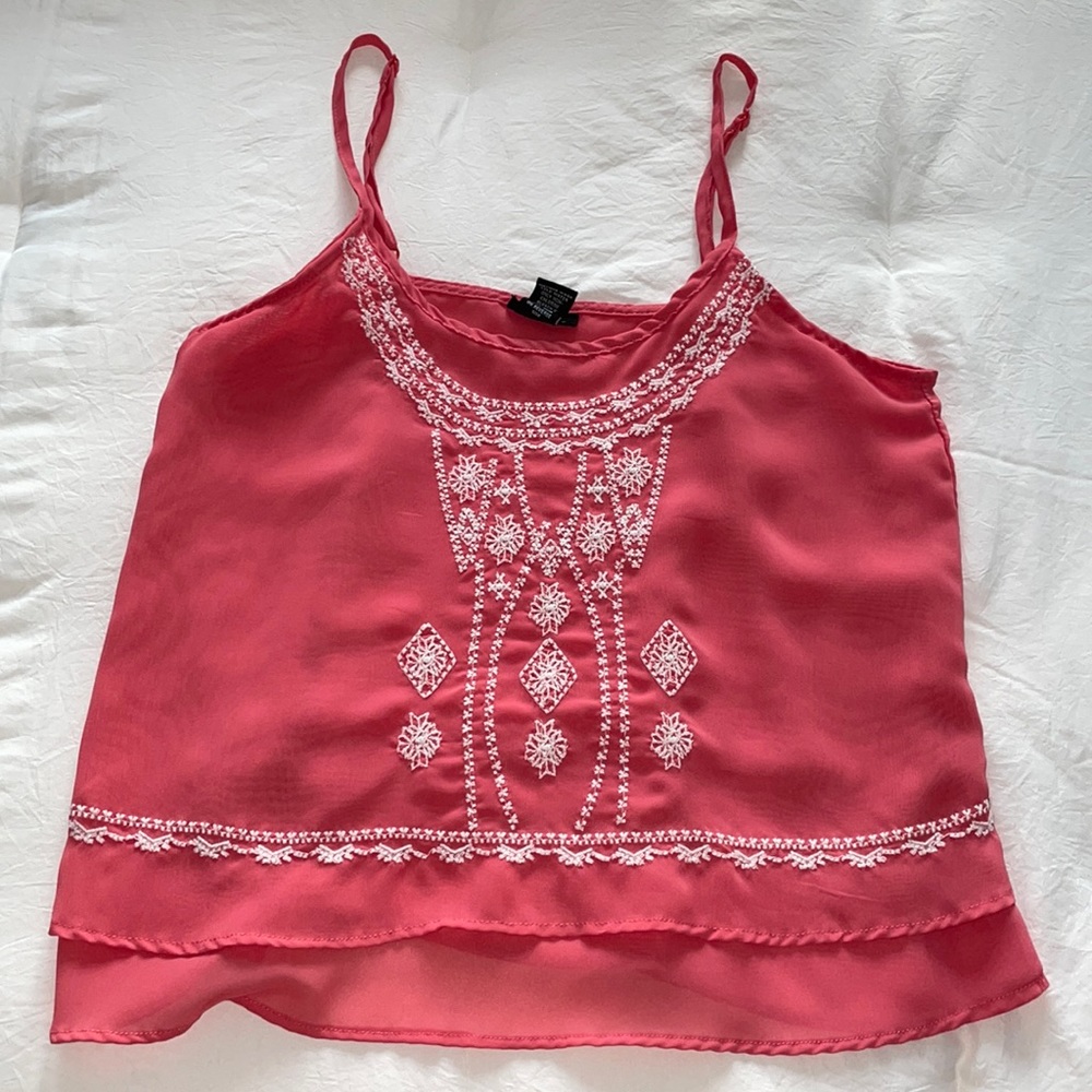 Beautiful Coral Embroidered Tank Top